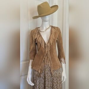 Arden B. 100% Leather Suede Fringe Jacket - Camel Brown M